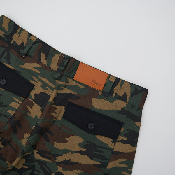 Washed Camo Flare Twill Pants Woodland