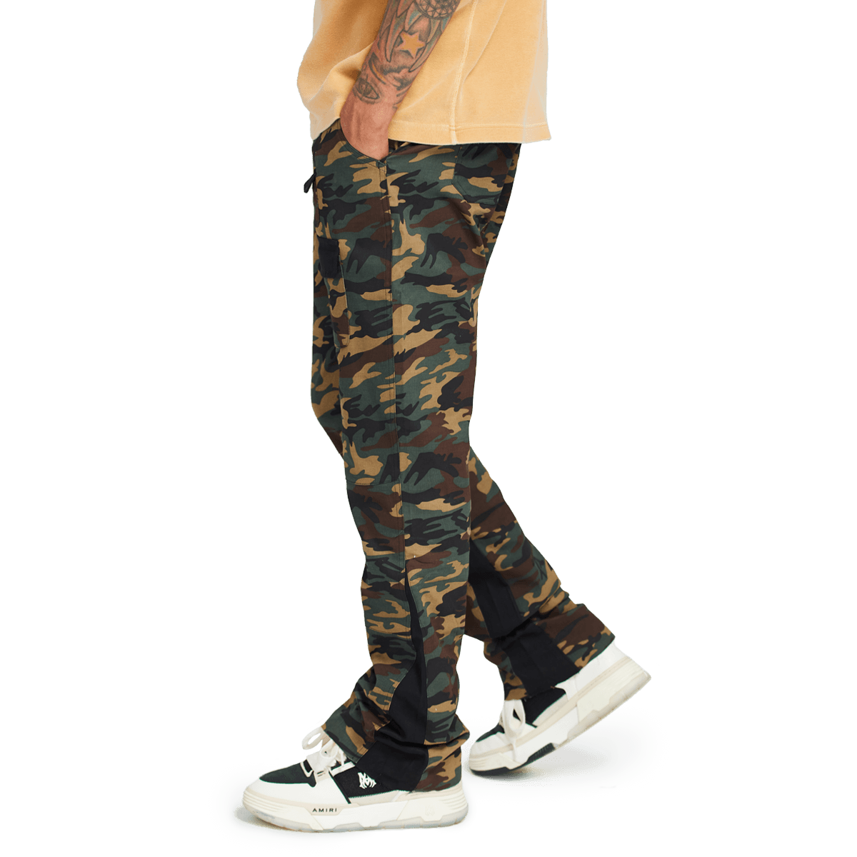 Washed Camo Flare Twill Pants Woodland